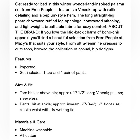 NWT Free People Tangled Lights Floral Periwinkle Blue Women's Cotton Pajama Set - Picture 5 of 6